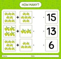 How many counting game with olive. worksheet for preschool kids, kids activity sheet, printable worksheet vector