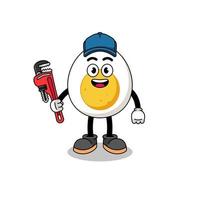 boiled egg illustration cartoon as a plumber vector