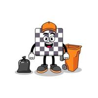 Illustration of chessboard cartoon as a garbage collector vector