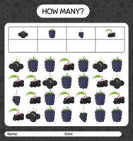 How many counting game blackberry, dewberry, elderberry. worksheet for preschool kids, kids activity sheet, printable worksheet vector