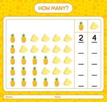 How many counting game with pineapple worksheet for preschool kids, kids activity sheet, printable worksheet vector