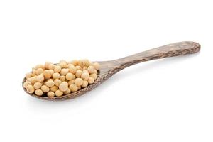 Soybeans in wood spoon isolated on white background with clipping path photo