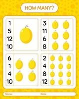 How many counting game with honeydew melon. worksheet for preschool kids, kids activity sheet, printable worksheet vector