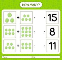 How many counting game with melon. worksheet for preschool kids, kids activity sheet, printable worksheet vector