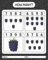 How many counting game with blackberry. worksheet for preschool kids, kids activity sheet, printable worksheet vector