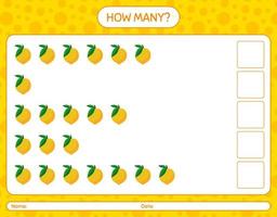 How many counting game with eggfruit worksheet for preschool kids, kids activity sheet, printable worksheet vector