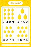 How many counting game with honeydew melon worksheet for preschool kids, kids activity sheet, printable worksheet vector