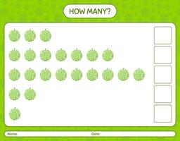 How many counting game with melon worksheet for preschool kids, kids activity sheet, printable worksheet vector