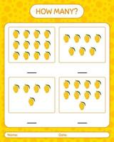 How many counting game with mango worksheet for preschool kids, kids activity sheet, printable worksheet vector