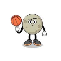 ilustración de la luna como jugador de baloncesto vector