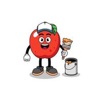 Character mascot of apple as a painter vector