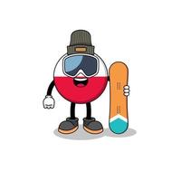 caricatura de la mascota del jugador de snowboard de la bandera de polonia vector