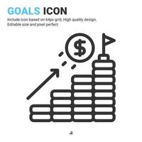 Goals icon vector with outline style isolated on white background. Vector illustration target sign symbol icon concept for digital business, finance, company, apps, web and project