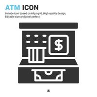 ATM icon vector with glyph style isolated on white background. Vector illustration ATM sign symbol icon concept for digital business, finance, industry, apps, web and project