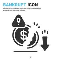 Bankrupt icon vector with glyph style isolated on white background. Vector illustration risk sign symbol icon concept for digital business, finance, industry, company, apps and project