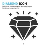 vector de icono de diamante con estilo de glifo aislado sobre fondo blanco. concepto de icono de símbolo de signo de joyería de ilustración vectorial para negocios digitales, finanzas, industria, empresa, aplicaciones y proyectos