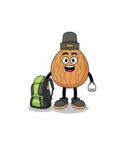 Illustration of almond mascot as a hiker vector