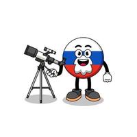 ilustración de la mascota de la bandera de rusia como astrónomo vector