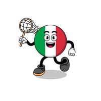 caricatura de la bandera de italia atrapando una mariposa vector