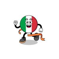 caricatura de mascota de la bandera de italia corriendo en la línea de meta vector