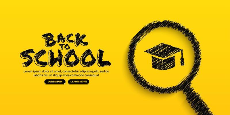 Welcome back to school background with magnifying glass, Concept of education banner with back to School lettering design