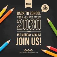 Welcome back to school background with colorful pencils, Concept of education templates for invitation, banner and poster vector