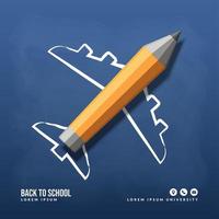 Pencil Plane take off background vector design, Concept of Back to school for invitation poster and banner