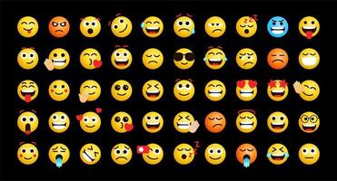 Cute Emoticons faces feeling vector set for social media post and reaction. Funny emoji with facial expressions. Vector illustration