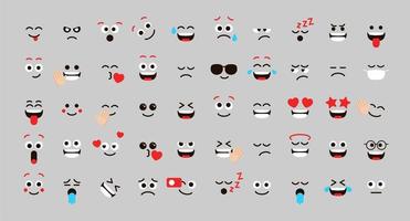 Cute faces feeling vector set for social media post and reaction. Funny emoticon or emoji with facial expressions. Vector illustration