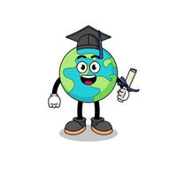 earth mascot with graduation pose vector