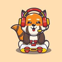 Cute red panda play a game cartoon vector illustration
