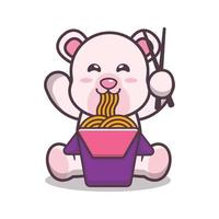 Cute polar bear eating noodle cartoon vector illustration