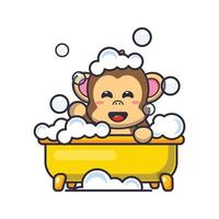 lindo mono tomando baño de burbujas en la bañera ilustración vectorial de dibujos animados