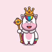 lindo unicornio rey dibujos animados vector ilustración