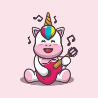 Cute unicorn playing guitar cartoon vector illustration