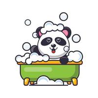Cute panda taking bubble bath in bathtub cartoon vector illustration