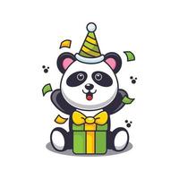 panda lindo en la ilustración de vector de dibujos animados de fiesta de cumpleaños