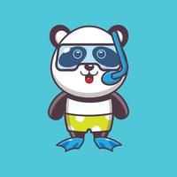 lindo panda buceo dibujos animados mascota personaje ilustración vector