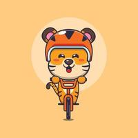 lindo tigre mascota personaje de dibujos animados paseo en bicicleta vector