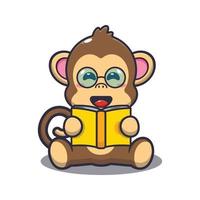Cute monkey reading a book cartoon vector illustration