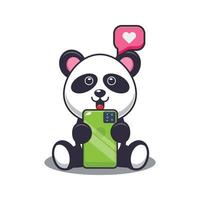 Lindo panda con ilustración de vector de dibujos animados de teléfono