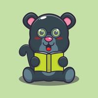 Cute panther reading a book cartoon vector illustration