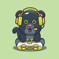 Cute panther play a game cartoon vector illustration