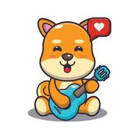 lindo shiba inu perro tocando guitarra dibujos animados vector ilustración