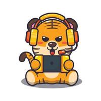 Cute tiger playing a game cartoon vector illustration