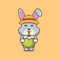 personaje de mascota de dibujos animados de conejo lindo beber coco fresco vector