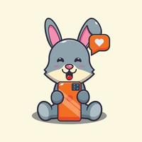 Cute rabbit with phone cartoon vector illustration