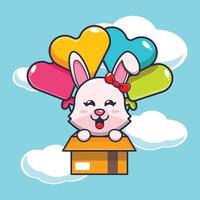 cute bunny mascot cartoon character fly with balloon vector