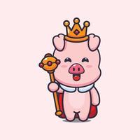 lindo cerdo rey dibujos animados vector ilustración