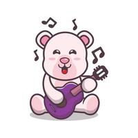 Cute polar bear playing guitar cartoon vector illustration